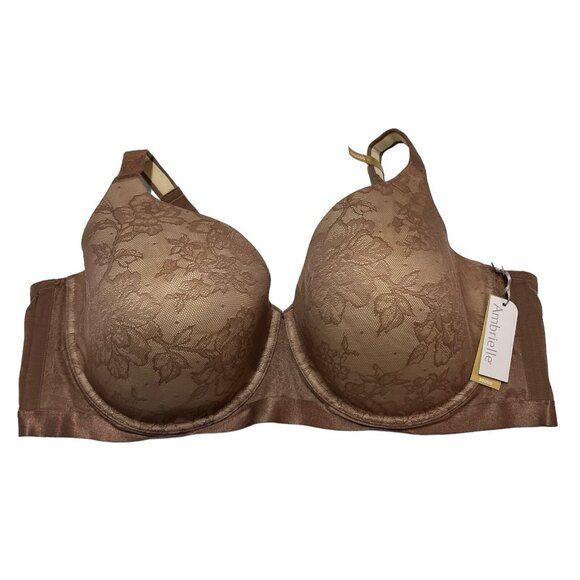 Ambrielle Bra Womens 50DDD Brown Nutmeg Lace Balconette Full Coverage Underwire - Picture 1 of 5